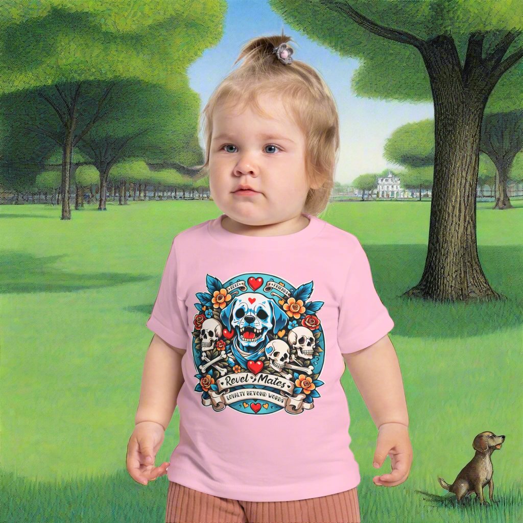 Infant Unisex Fine Jersey T-Shirt | 6M-24M | Dog Skull Tattoo Design | 4 colors