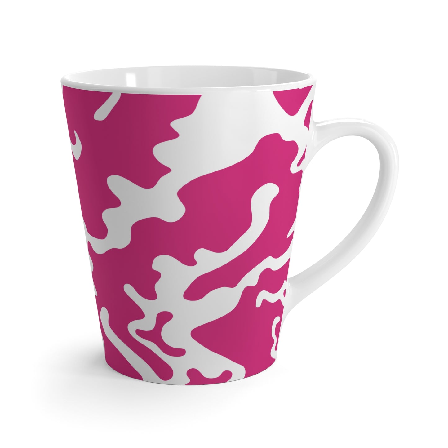 Latte Mug 12oz (350 ml) | Camouflage Fuchsia & White Design