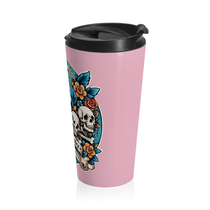 Stainless Steel Travel Mug With Cup 15oz (440ml)| Dog Skull Tattoo Design | 4 colors