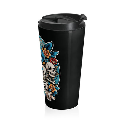 Stainless Steel Travel Mug With Cup 15oz (440ml)| Dog Skull Tattoo Design | 4 colors