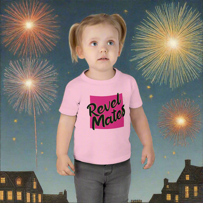 Infant Unisex Fine Jersey T-Shirt | 6M-24M | Fuchsia & Black RevelMates Square Design | 4 colors