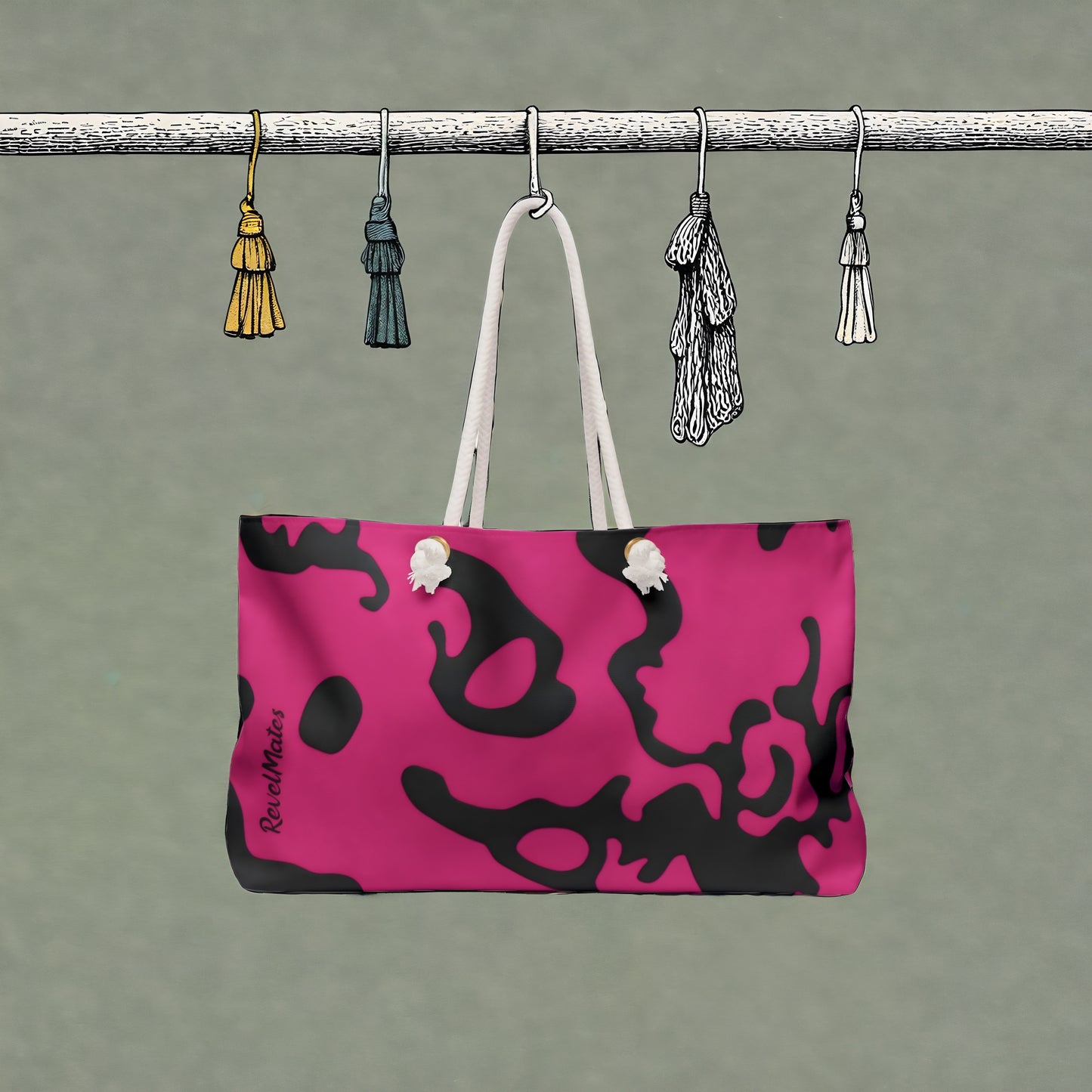 Weekender Beach Bag | All Over Print Bag | Camouflage Fuchsia & Black Design
