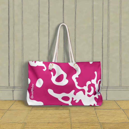 Weekender Beach Bag | All Over Print Bag | Camouflage Fuchsia & White Design